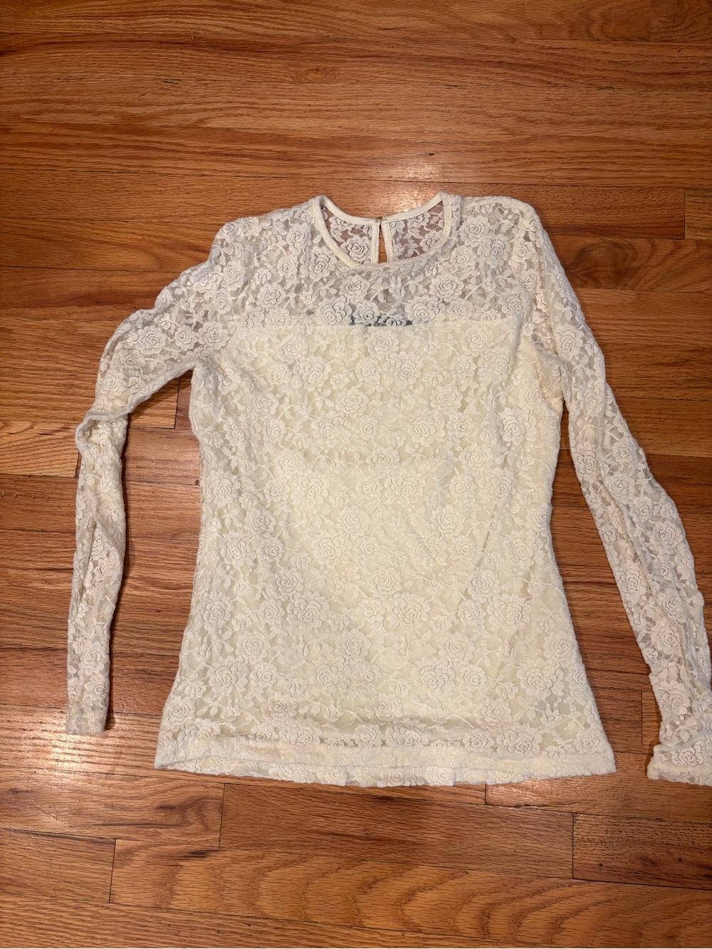 Ralph Lauren Cream Lace Long-Sleeve Crewneck Top